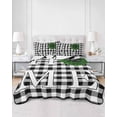 thumbnail image 2 of Quilts Queen Size Bedding Set, Black White Checkered Reversible Summer Quilt 3 Pieces, Farmhouse Buffalo Plaid Botanical Lightweight Bedspreads Coverlets with 2 Pillow Shams for All Seasons, 2 of 5