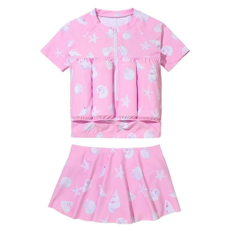 

Popvcly 0-6T Toddler Baby Girls Float Buoyancy Swimsuit Rashguard with Bottom Skirt UPF+ 50