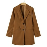 Qiaocaity Fall and Winter Fashion Long Trench Coat, Womens Fall Fashion Business Attire Solid Color Long Sleeve Single Breasted Slimming Suit Coat Cardigan Top, Coffee, XL