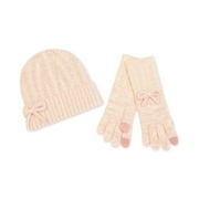 Kate Spade New York Women's Metallic Bow Beanie & Gloves Boxed Set English Rose