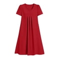 thumbnail image 6 of Dresses for Women Plus Size Casual Womens Dresses Solid Color Summer Dresses Spring V-Neck Short Sleeved Dresses for Women with Pocket Women's Dresses, Red-S, 6 of 7