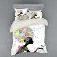 thumbnail image 2 of Floral Duvet Cover Set, Lady Holding a Bird Nature Themed Colorful Hairstyle, Bedding Set with Shams and Fitted Sheet, 3 Sizes, by Ambesonne, 2 of 3