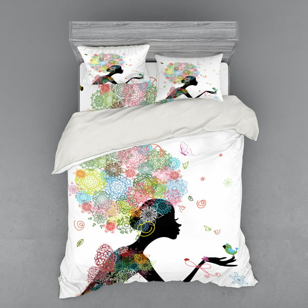 Fl Duvet Cover Set Lady Holding A, Nature Themed Twin Bedding