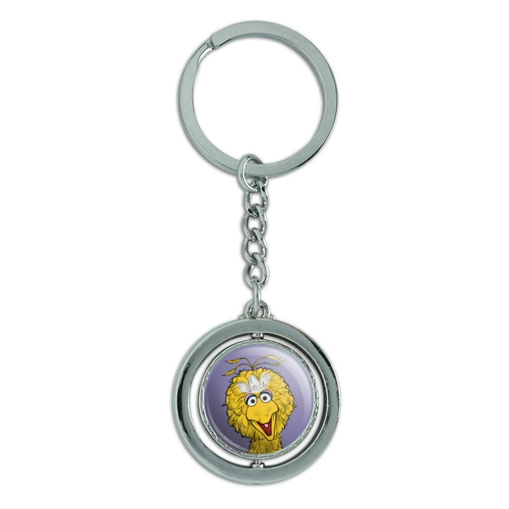 Graphics and More Sesame Street Vintage Big Bird Keychain Spinning Round Chrome Plated Metal