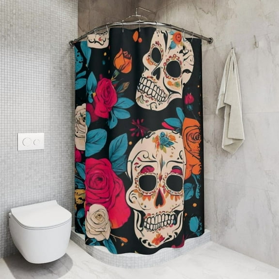 Sugar Skull Shower Curtain, Colorful Floral Design, Dia De Los Muertos, Day of the Dead Bathroom Decor, Unique Gifts for Fall, Halloween Shower Curtain for Bathroom 66x72in