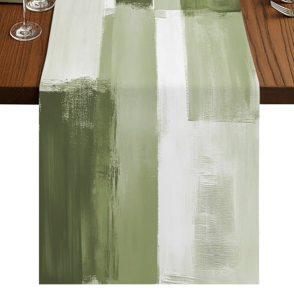 Sage Green Geometric Table Runner 72 Inches Long,Watercolor Ombre Modern Abstract Art Cotton Linen Table Runners Dresser Scarves,Fabric Tabletop Scarf Furniture Cover for Home Dinner Party 13"x72"