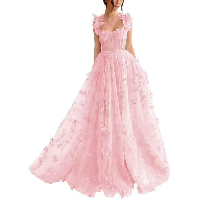 Corset Long Tulle Prom Dress with 3D Butterflies Sexy Slit Ball Gown Evening Dresses Party Wedding Formal 2024 Women Formal 0313