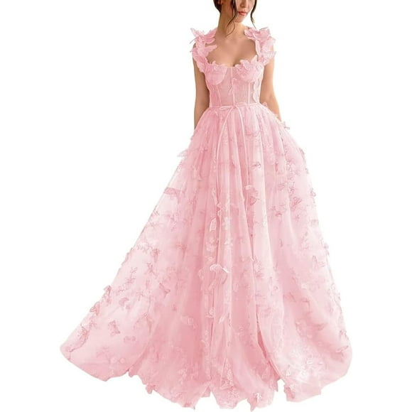 Corset Long Tulle Prom Dress with 3D Butterflies Sexy Slit Ball Gown Evening Dresses Party Wedding Formal 2024 Women Formal 0313