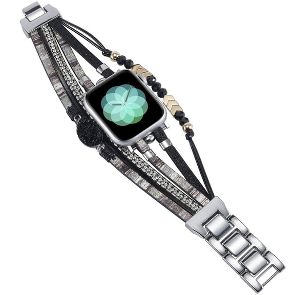 Glitter Leather Arrow Charm Diamond Chain Bracelet Bands for Apple Watch 49mm 45mm 44mm 42mm 41mm 40mm 38mm, Multi-Strand Strap Compatible with iWatch Series 10 9 8 7 6 5 4 3 2 SE Ultra