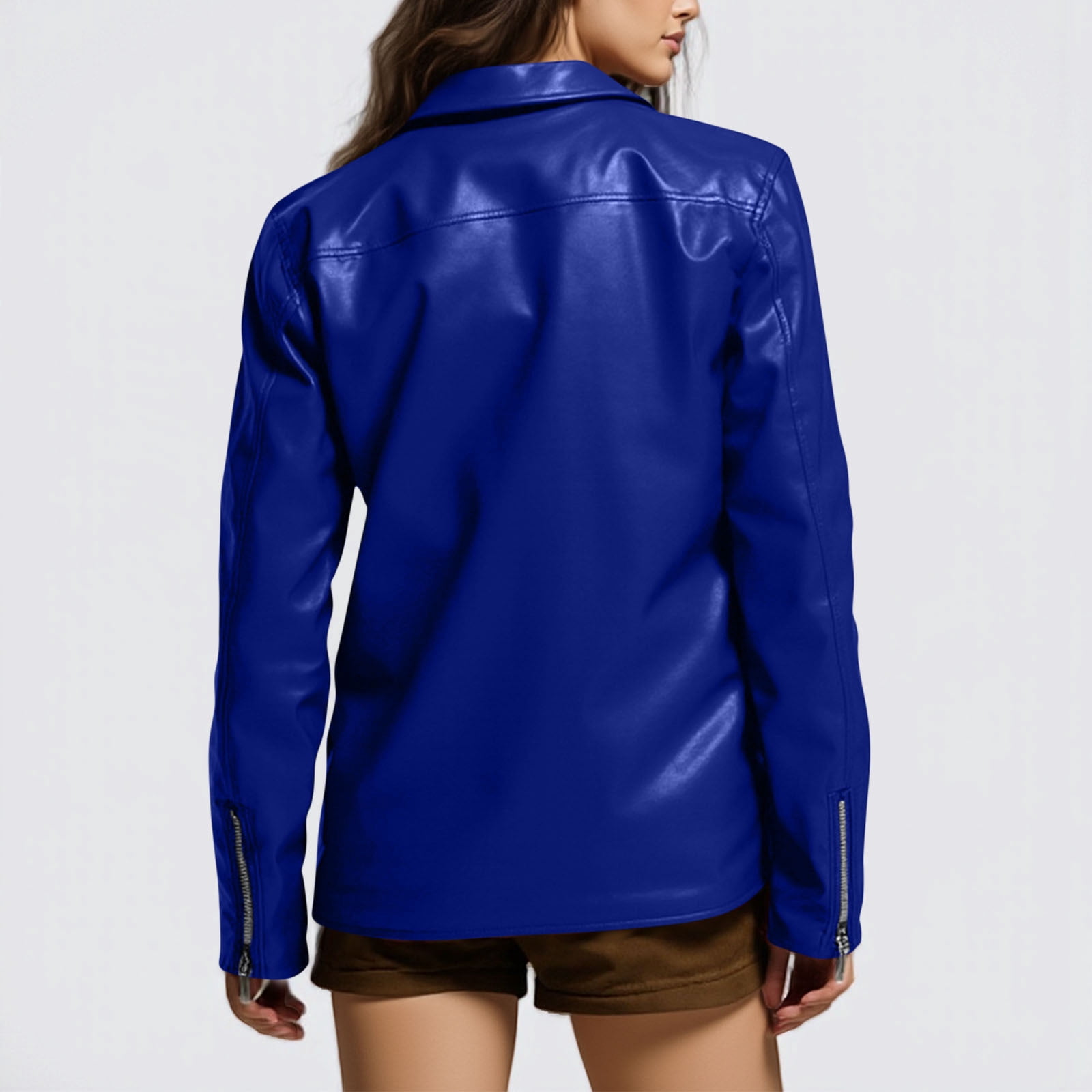 Miluxas Women's Leather Casual Jacket Lightweight Faux Leather Fall Spring Biker Vintage Jackets Blue S(S)