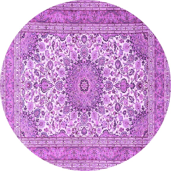 Ahgly Company Indoor Round Medallion Purple Traditional Area Rugs, 3' Round