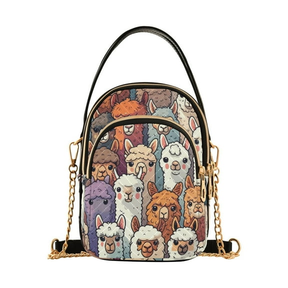 joogoo Women Doodle Alpaca Chain Crossbody Bags Shoulder Handbag Phone Purse