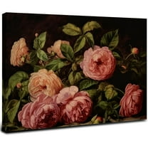 ONETECH Still life Gold Wall Art, Retro Pink Roses Canvas Prints Artwork with Antique , Victorian Wall Paintings Decor for Living Room Gallery 20x16inch