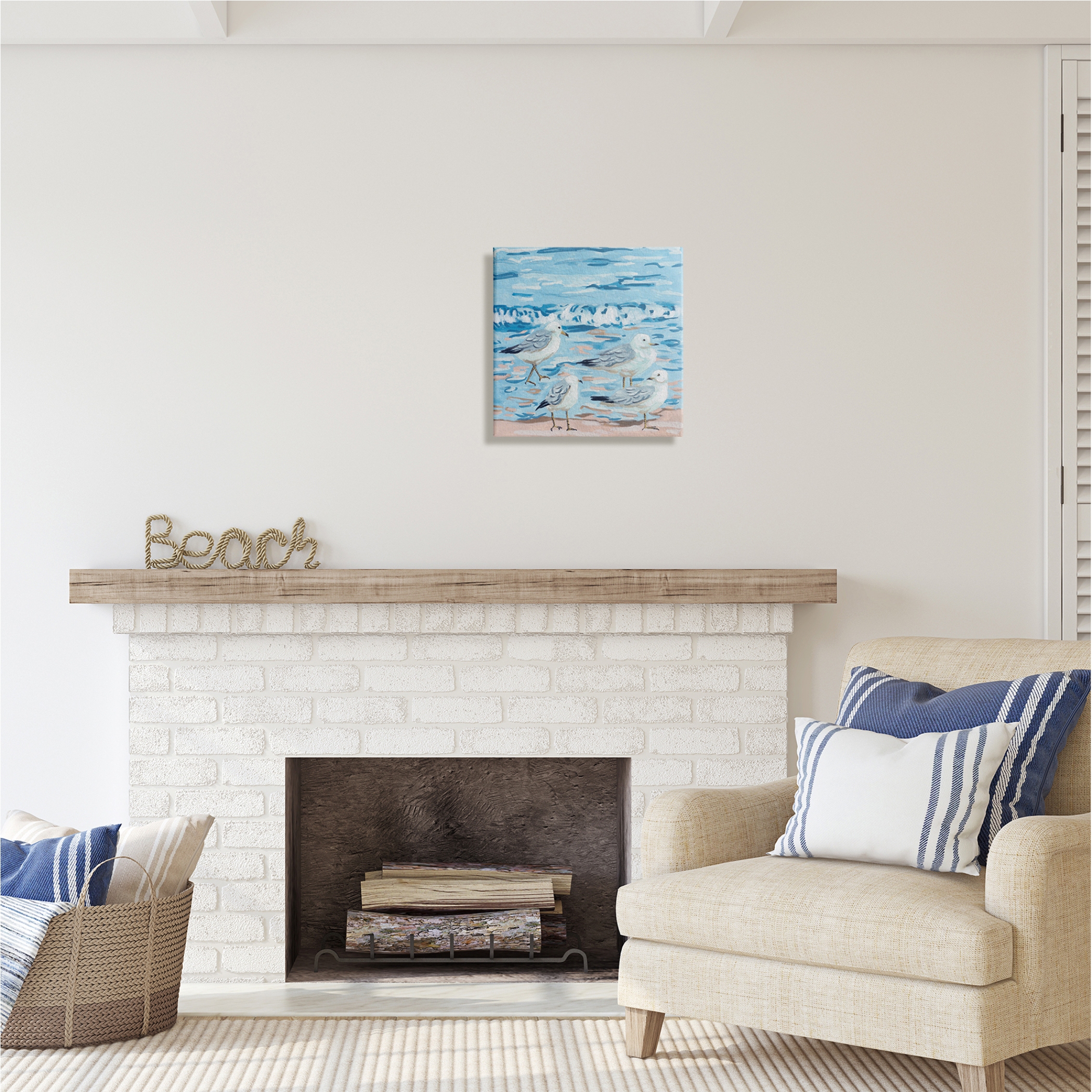 Stupell Industries Modern Sea Birds on Shore Animals & Insects Painting Gallery Wrapped Canvas Print Wall Art, 17 x 17