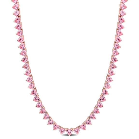 Everly Women's 31 1/5ct TGW Created Pink Sapphire Rose Silver Heart Tennis Necklace