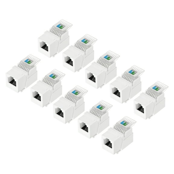 10 Pack RJ11 Cat 3 Telephone Jack, Cat3 Coupler Phone No Punch Down Tool-Free Module Connector Adapter, White, 17mm