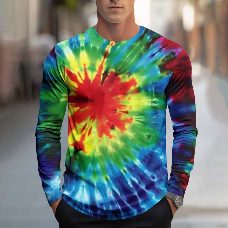 トップス TIVOLISURFSHOP TIE DEY LONG TEE XL Tie Dye Tops Mens Long Sleeve Graphic T-Shirts Slim Fit Crew Neck