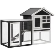 48" Wooden Rabbit Hutch Bunny Cage with Waterproof Asphalt Roof, Fun Outdoor Run, Removable Tray and Ramp, Grey