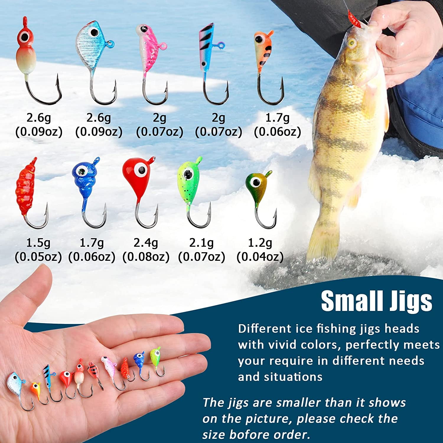 Ice Fishing Jigs Kit, Ice Fishing Lure Jig Head Hook kit,Ice Fishing Lures  Set ,Winter Ice Fishing Lure Jigs Artificial Small Ice Fishing Hook Mini