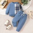 thumbnail image 2 of Jalioing 2 Piece Sweatsuit Set for Toddler Baby Patchwork Plaid Crew Neck Pullover and Sweatpants Set, 2 of 7