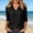 Black, variant on Women's Lapel Collar Linen Blouse, Roll Tab 3/4 Sleeve Lightweight Casual Popover Shirt for Spring