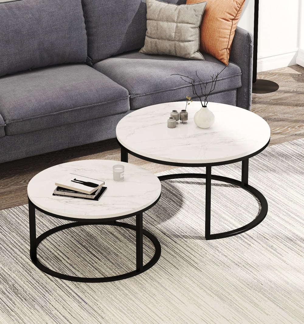 Modern Minimalist Design Round Nesting Coffee Table With Black Frame