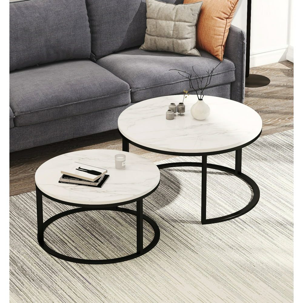 Modern Minimalist Design Round Nesting Coffee Table With Black Frame ...