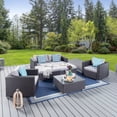thumbnail image 2 of GDF Studio Avianna Outdoor Wicker 4 Seater Loveseat and Club Chair Chat Set with Ottomans, Gray and Light Gray, 2 of 13