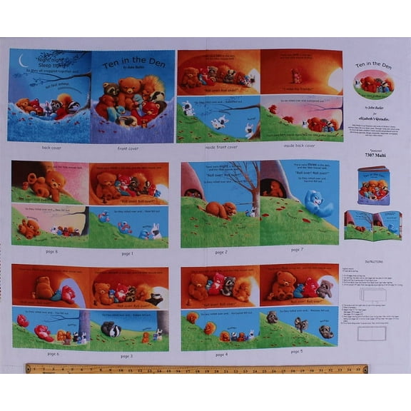 36" X 44" Panel Ten in the Den Animals Kids Children's Soft Book Bedtime Story Cotton Fabric Panel (7307multi)