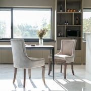 HSUNNS Upholstered Thickened Fabric Dining Chairs Set of 2, Solid Wood Contemporary Kitchen Chairs for Dining Room, Accent Chairs with Nail Head Decor, Beige