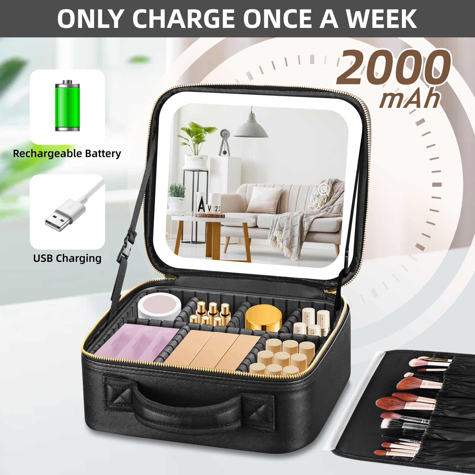 Suupvaor Lighted Travel Makeup Case with LED Mirror, Black photo 3