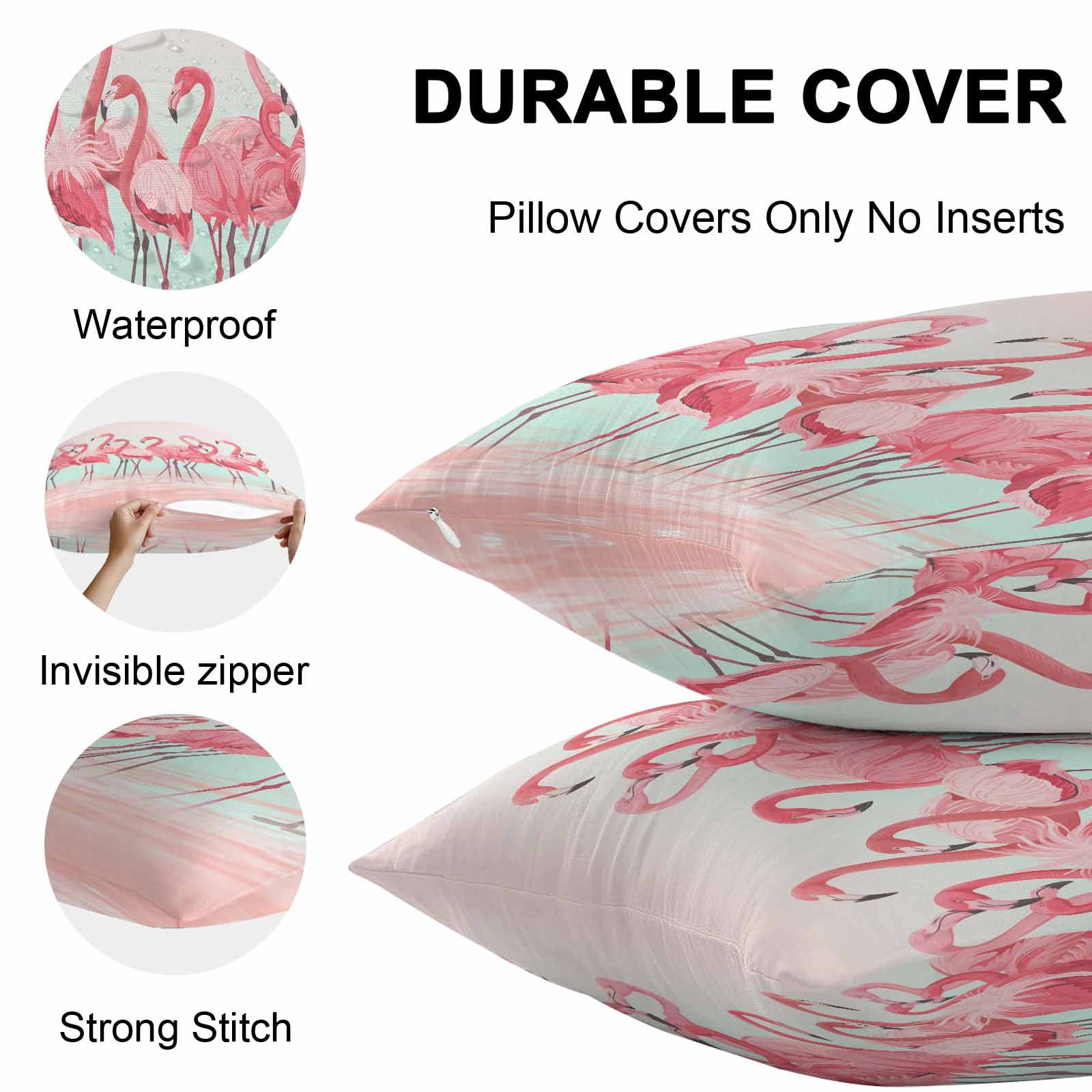 Outdoor Waterproof Throw Pillow Covers Set of 2 Pink Flamingo Decorative Pillowcases Lumbar Outdoor Pillows Cushion Case 20x12 Inch Tropical Animal Ombre Teal Patio Pillows for Couch Sofa Bed Garden