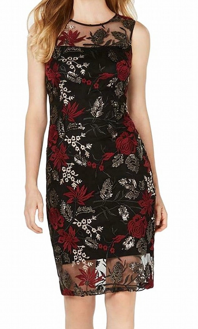 calvin klein embroidered floral gown