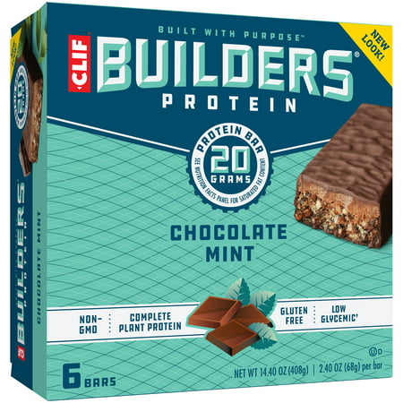 Clif Builders Protein Bars, Chocolate Mint, 20g Protein, 2.4 ounce bars, 6 count (Now Gluten