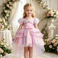 thumbnail image 2 of FYDUU Girls Puffy Pageant Rainbow Tulle Princess Dresses Tiered Birthday Party Tutu Gown With Long Train Formal Performances Dresses 7-8 Years, 2 of 7