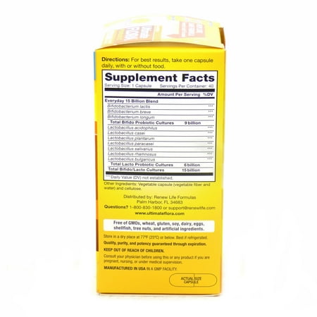 Renew Life Ultimate Flora Everyday 15 Billion Probiotic - 40 Capsules