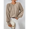 thumbnail image 4 of Womens Crew Neck Sweater Winter Trendy Long Sleeve Casual Top Comfortable Daily Pullover Khaki L, 4 of 5