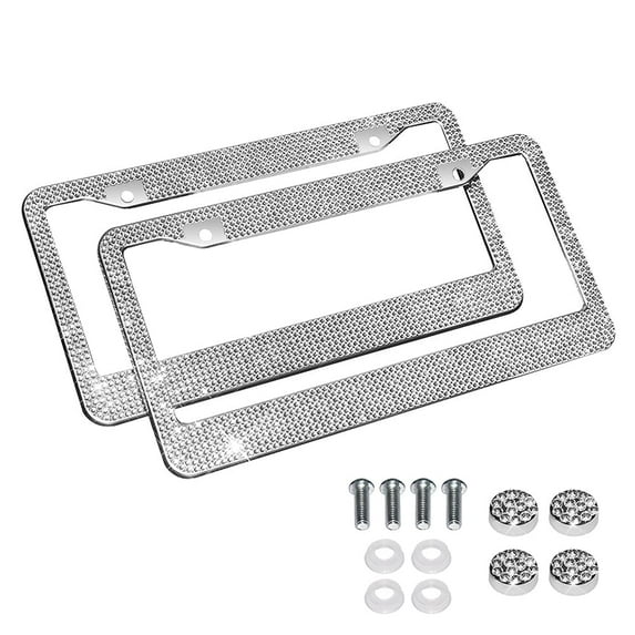 EING Car License Plate Frames Bling Crystal Diamonds Car Exterior Accessory for Women Girls,2pcs - Silver