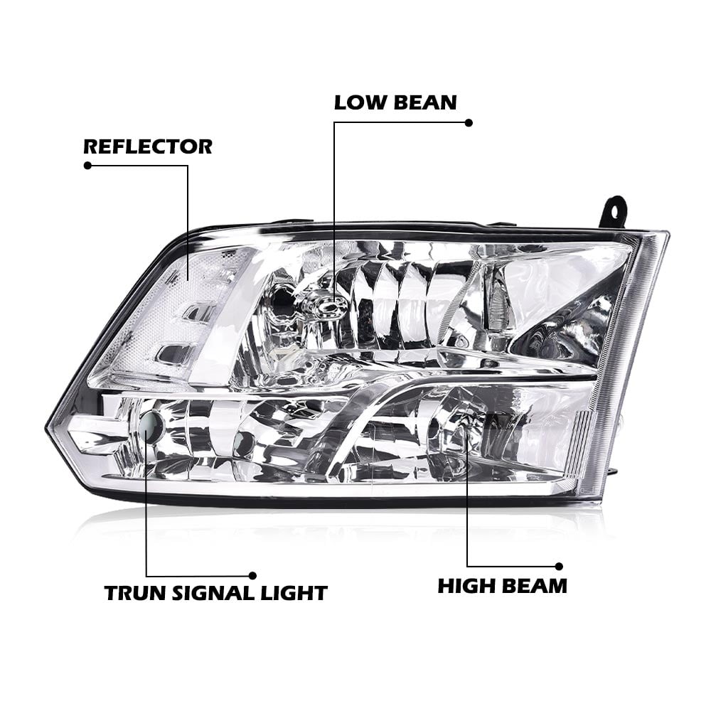 CROSSDESIGN Pair Clear Lens Headlights Assembly Fit for 2009-2012 Dodge Ram 1500 2500 3500
