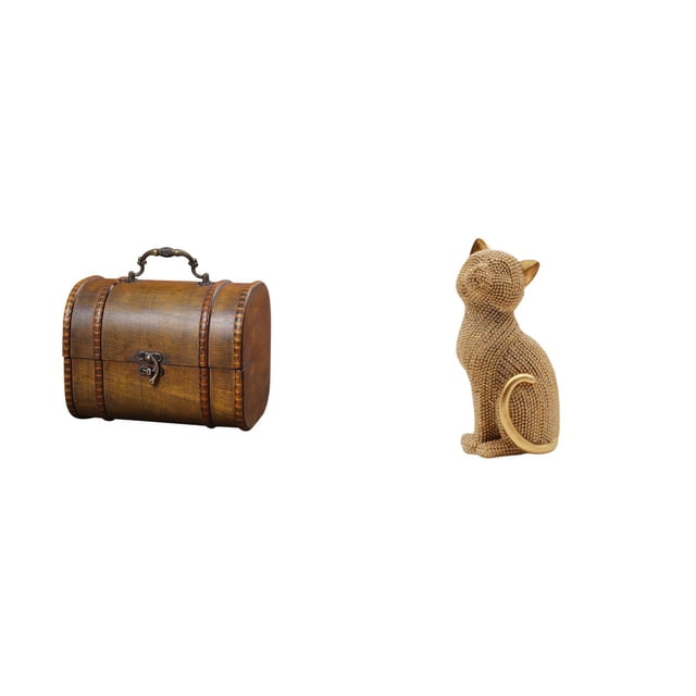 Joyero vintage de madera con estatua de gato, figura decorativa de resina, coleccionable para anillos, joyas corporales, entrada, etc