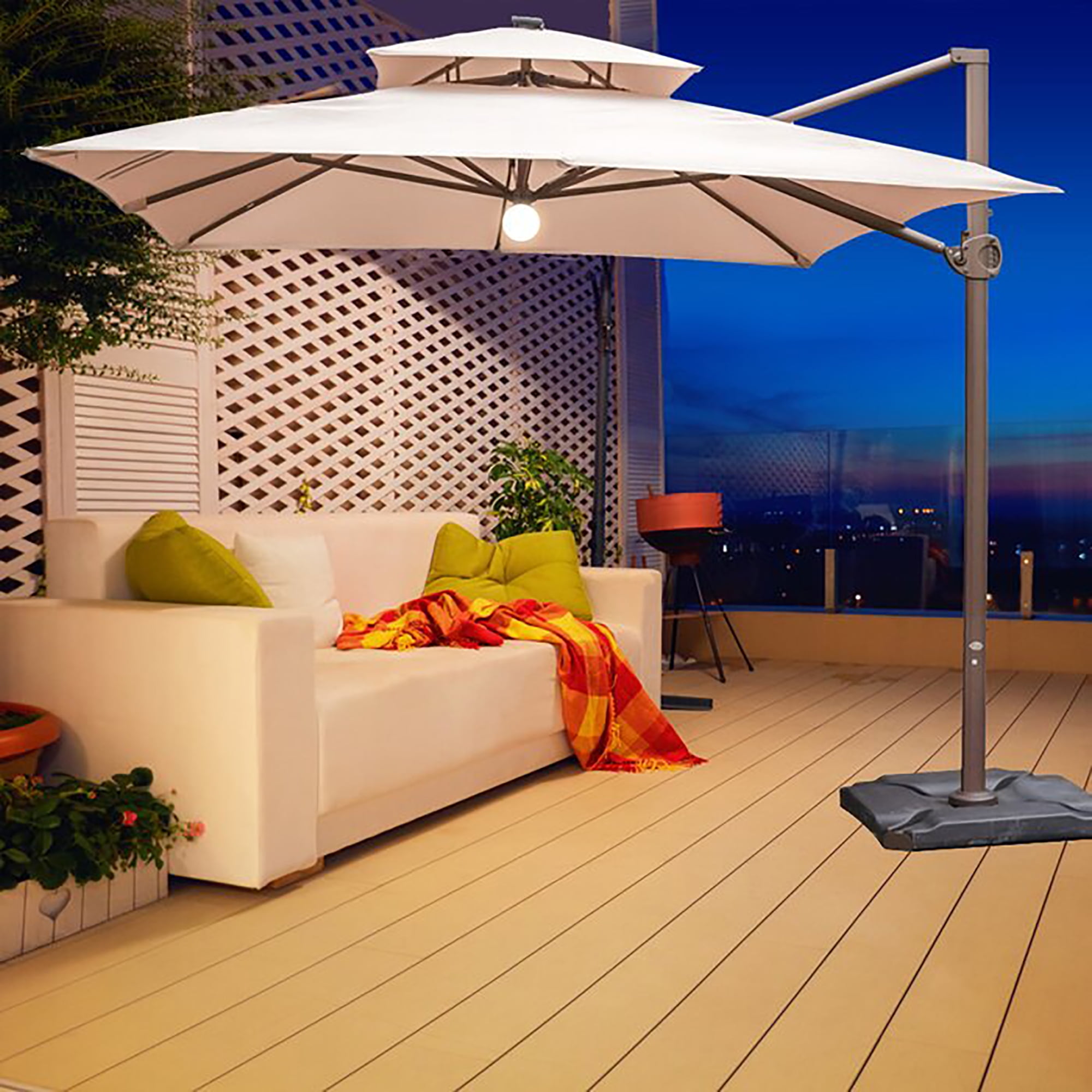 Abba Patio 9 x 12 ft Extra Wide Rectangular Solar Lighted Cantilever  Umbrella with Easy Tilt u0026 Cross Base for Garden, Backyard, Pool and Deck,  Beige - Walmart.com