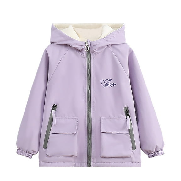 Cethrio Girls Winter Coats Size 10-12, Casual Zip up Waterproof Thermal Windbreaker Jacket Purple