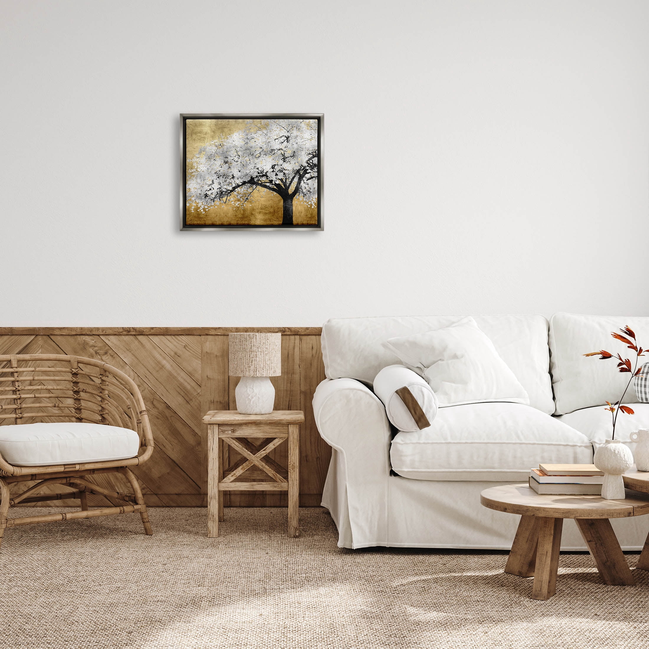 Stupell Industries Contemporary Bold Tree Trunk Graphic Art Luster Gray Floating Framed Canvas Print Wall Art, Design by Kate Bennett