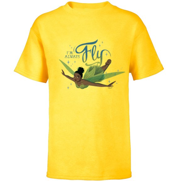 Disney Peter Pan & Wendy Tinker Bell I’m Always Fly Disney  - Short Sleeve T-Shirt for Kids - Customized-Yellow