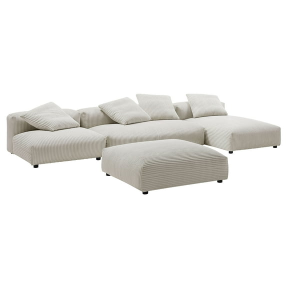 4 pcs Modular Sofa and Ottoman Sectional, Brown, Fabric, Living Room Lounge Cafe Lobby Hospitality Restaurant, Modern Contemporary, HB37442