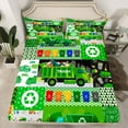 thumbnail image 2 of jejeloiu Trash Truck Twin Sheet Sets,Geometric Stripe Circle Twin Fitted Sheet,Green Patchwork Plaid Flat Sheet For Men Women,Breathable Home Decor,3-Piece, 2 of 7
