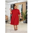 thumbnail image 2 of Plus Size Maxi Dress for Women Casual Pleated Dress Summer Short Sleeve Flowy Swing Dress Loose Beach Dresses Red XL, 2 of 5
