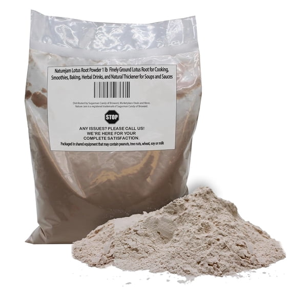 Naturejam Lotus Root Powder 1 Pound - Finely Ground Lotus Root for Cooking, Smoothies, Baking, Herbal Drinks, and Natural Thickener for Soups and Sauces
