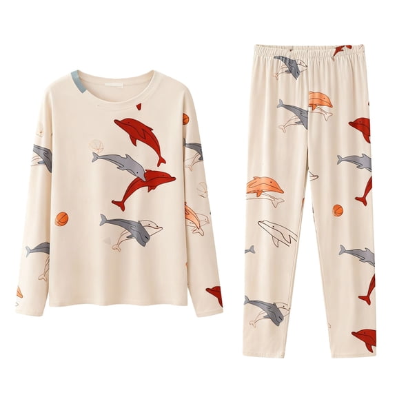 MEICHEN Pajamas for Women Womens Printed Fleece Pyjama Set Soft and Warm Loungewear Nightwear Long Sleeve Top Women's Loungewear