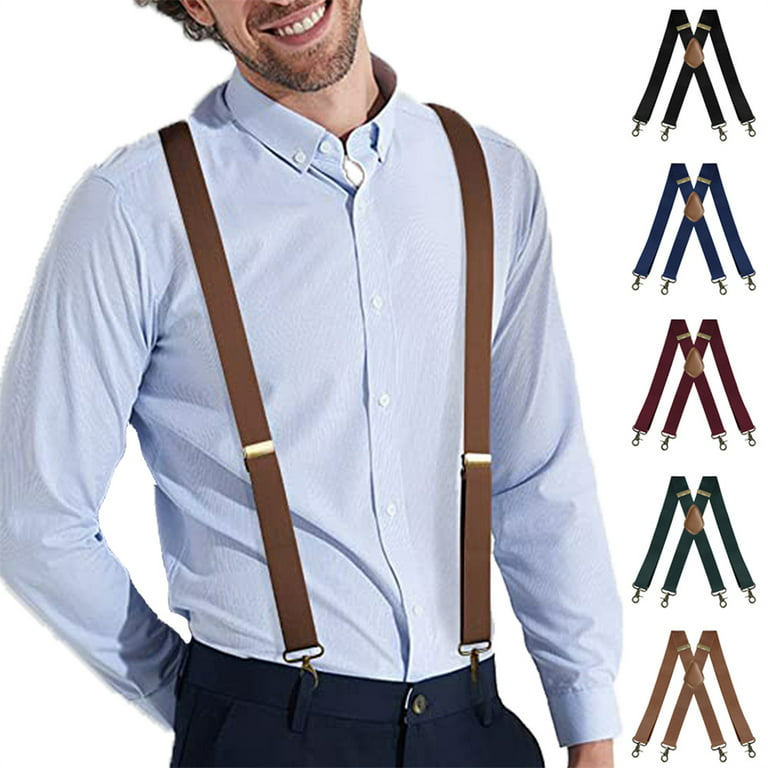 Wide Men Trouser Braces - X Shape Adjustable Elasticated Heavy Duty with  Strong Metal Clips-Brown